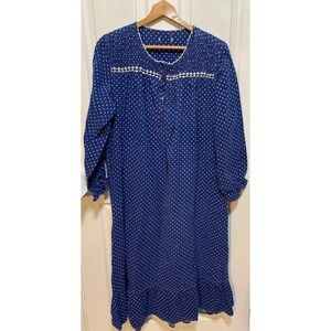 Vintage flannel ballet nightgown blue/white polka dot 1X Granny cottge